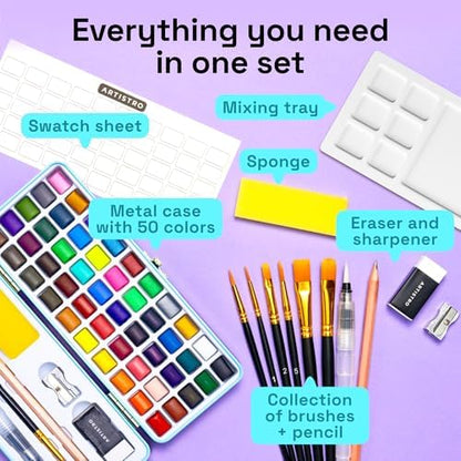 ARTISTRO Vivid Watercolor Paint Set with Palette & Brush Pens - Image 2