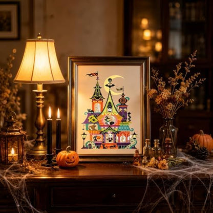 Colorful Haunted House Stamped Cross Stitch Kits for Beginner 12x16 Inch - Image 5