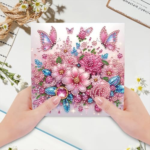 jinglinhh 6pcs Flowers Butterfly Rose Daisy Diamond Art Painting Greeting Cards with Envelopes, DIY Card Making Kits for Adults, Diamond Art Postcards Christmas Cards Craft Gifts - Image 6