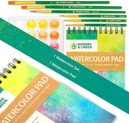 Norberg & Linden Watercolor Paint Set - 36 Premium Paints - 12 Page Pad - 6 Brushes - Painting Supplies with Palette, Watercolors, Art Pad Paper and Artist Brushes - Image 2
