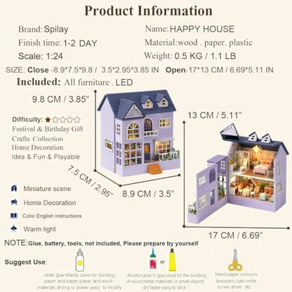 Spilay Dollhouse DIY Miniature Wooden Furniture Kit,Mini Handmade Doll House with LED,1:24 Scale Creative Woodcrafts for Adult Friend Lover Birthday Gift D32 - Image 4
