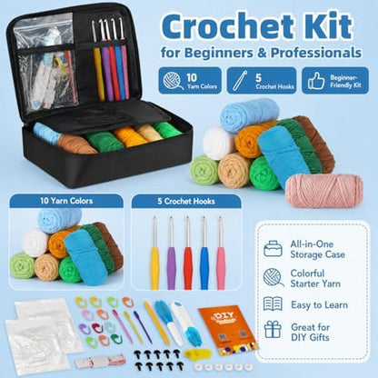 iptek Crochet Kit for Beginners Adults，Crochet Yarn for Beginners, 10colors Total Crochet Yarn Kits with Easy-to -See Stitches，Includes Basic Stitch Guide and extensive amigurumi Video tutorials. - Image 4