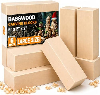 Basswood Carving Blocks 6 PCS: 6" x 2" x 2" Large Whittling Wood Blanks by YourTrustedCompanionontheCarvingJourney