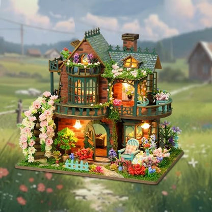 Plustopoy DIY Miniature House Kit - DIY Mini House Building Kit - Wooden Dollhouse Miniature Kit -Tiny Garden House Diorama Building Kits with Light - 3D Puzzle Adult Craft Unique Gift - Image 6