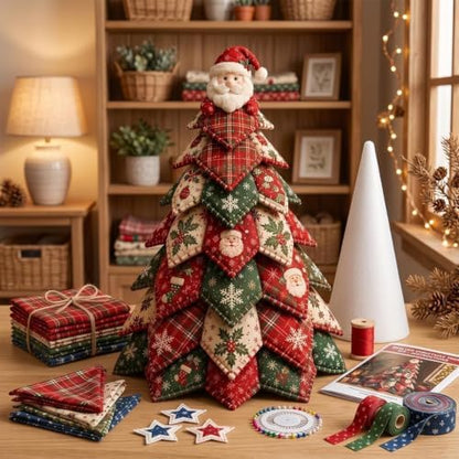 TREBIN DIY Patchwork Animal Kit, Fabric Sewing Set for Adults, Handmade Patchwork Craft Set for Decorative Gnome Halloween Christmas Ocean Animal Home Decor Project (Santa DIY Quilted Christmas Tree) by TREBIN