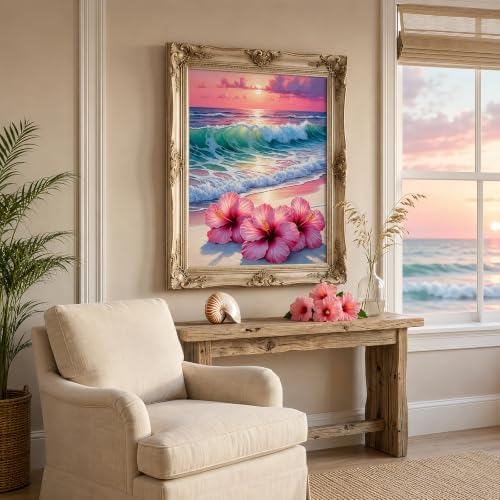 Mosaflare Beach Flower Stamped Cross Stitch Kits for Beginner 12x16 Inch - Image 4