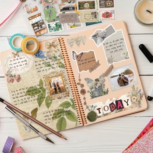 Scrapbook Supplies Kit, 24 Sheets 500+ Scrapbook Craft Paper & Vintage Stickers All-in-One Junk Journaling Set(Vintage) - Image 5