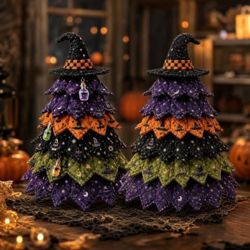 Quilted Christmas Tree Kit – Pre-Cut Fabric & Foam Cone DIY Tabletop Decoration with Tree Topper, No-Sew Holiday Craft Kit for Adults & Kids, Christmas Tree Decorations for Home, Party & Gifts (set7) - Image 5