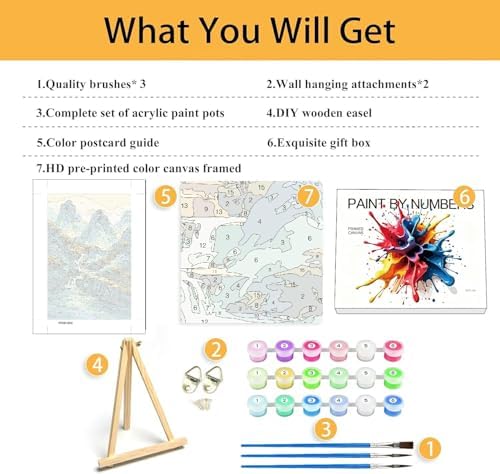 Mowana Landscape Paint by Numbers Kit for Adults Beginners, Mountains Adult Paint by Number Kits on Canvas with Frame and Easel for Gift and Home Wall Decor (8 * 12 Inch) - Image 4