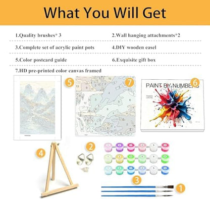 Mowana Landscape Paint by Numbers Kit for Adults Beginners, Mountains Adult Paint by Number Kits on Canvas with Frame and Easel for Gift and Home Wall Decor (8 * 12 Inch) - Image 4