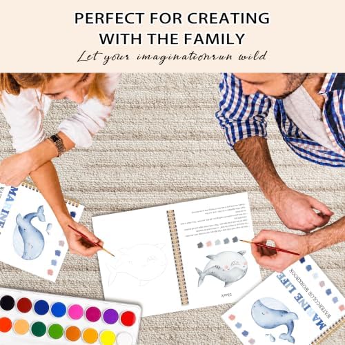 Easy Marine Life Watercolor Workbook for Beginners, Water Coloring Book, 18 Colors Watercolors Paint Set, 12 Patterns Ocean Dreams Watercolor Kit, Fun Family Art Activity, Gift for Adults Teen - Image 6