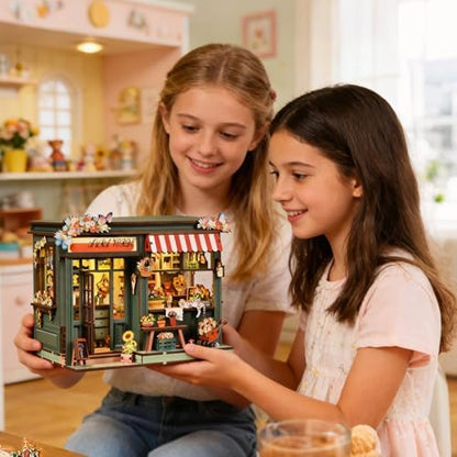 Book Nook Kit - DIY Miniature Dollhouse Kit with Furniture and LED Light, 3D Puzzle Wooden Art Bookends, Model Kits for Adults and Teens (Aura Verde Flower Room) - Image 6