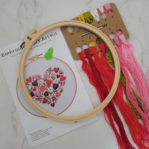 Esffaci Embroidery Starter Kit for Adult Beginner with Love Heart Flowers Pattern Hand Embroidery Set with Cloth Hoop Needle Threader Floss and Instruction - Image 2