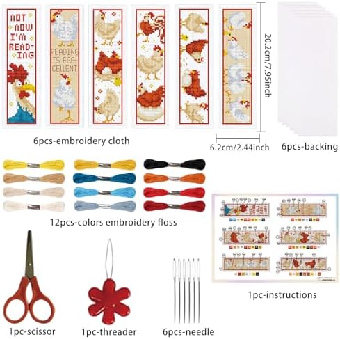 ORIGACH 6 Set Chicks & Words Cross Stitch Bookmark Kit for Beginner - Image 2