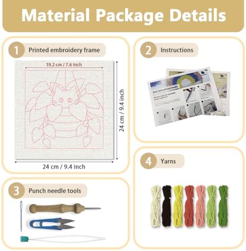 DOODLREAM Hanging Pothos Plant Cat Needle Kit for Beginner, 9.4"x 9.4" Boho Houseplant Punch Stitching Craft Set, DIY Embroidery Starter with Printed Frame, Instruction, Threader, Yarn, Punch Needle - Image 2