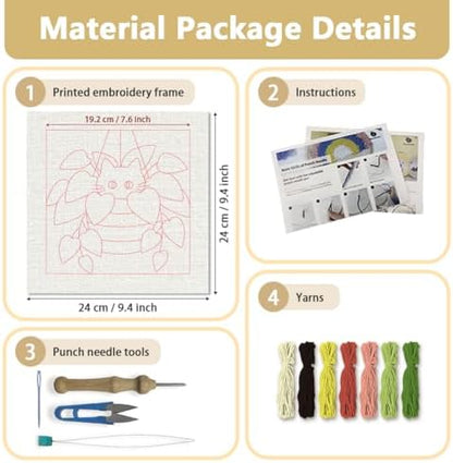 DOODLREAM Hanging Pothos Plant Cat Needle Kit for Beginner, 9.4"x 9.4" Boho Houseplant Punch Stitching Craft Set, DIY Embroidery Starter with Printed Frame, Instruction, Threader, Yarn, Punch Needle - Image 2