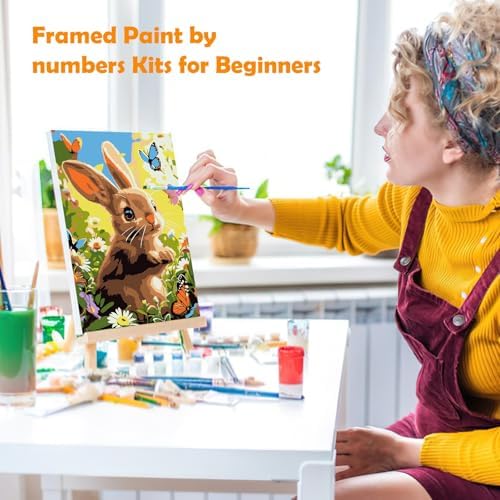 MOGTAA Easter Bunny Paint by Numbers Kit for Adults Beginners with Frame, Butterfly Adult Paint by Number Kits on Canvas with Easel, Easy DIY Flowers Oil Painting Kits for Home Decor, 8x12in - Image 4