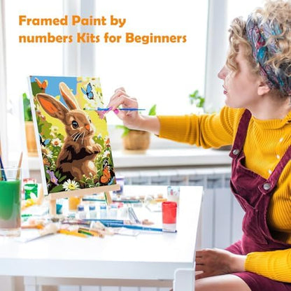 MOGTAA Easter Bunny Paint by Numbers Kit for Adults Beginners with Frame, Butterfly Adult Paint by Number Kits on Canvas with Easel, Easy DIY Flowers Oil Painting Kits for Home Decor, 8x12in - Image 4