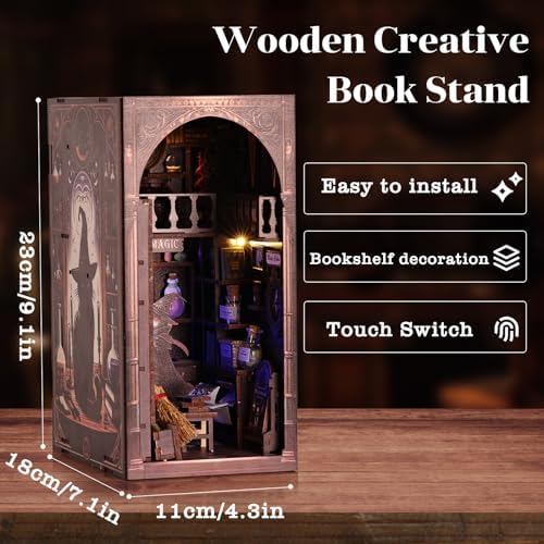 Magic Wizard Cat 3D Book Nook Kit, DIY Miniature House Booknook Dollhouse Kit for Adults and Teens, 3D Wooden Puzzle Bookend Bookshelf Insert Decor, Mini Magic House Model Build Gift - Image 2