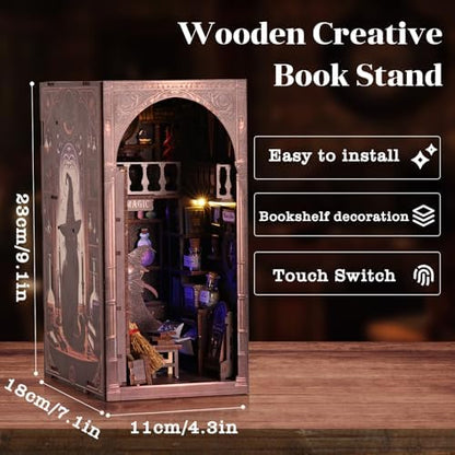 Magic Wizard Cat 3D Book Nook Kit, DIY Miniature House Booknook Dollhouse Kit for Adults and Teens, 3D Wooden Puzzle Bookend Bookshelf Insert Decor, Mini Magic House Model Build Gift - Image 2