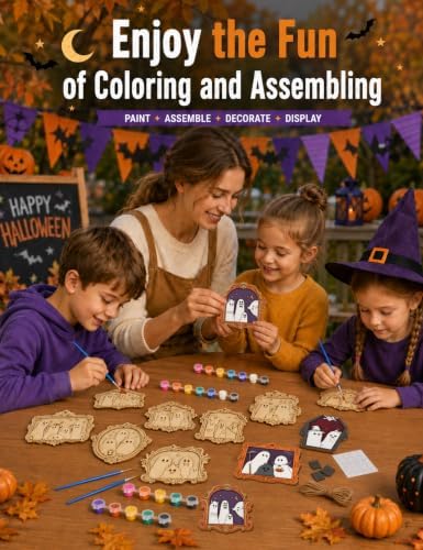 Bafeil 12 Set Halloween Craft for Adults, Wood Ghost DIY Paint Frame Craft - Image 6