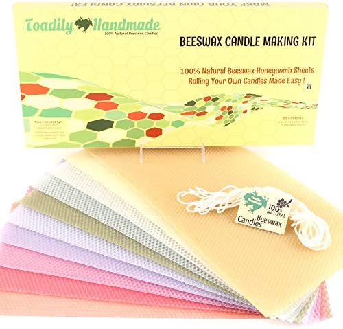 Beeswax Candle Making Kit with 10 Full Size (16" x 8") Honeycomb Beeswax Sheets in Pastel Colors and 18 Feet of Cotton Wick - Candle Making Supplies for DIY Craft Kit Made in USA by ToadilyHandmadeBeeswaxCandles