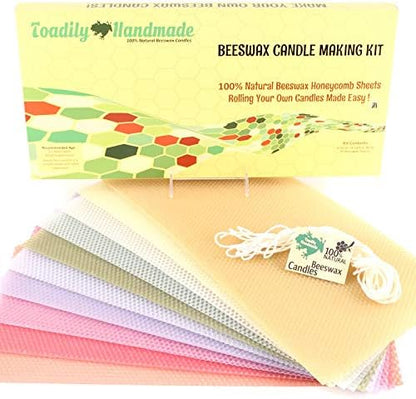 Beeswax Candle Making Kit with 10 Full Size (16" x 8") Honeycomb Beeswax Sheets in Pastel Colors and 18 Feet of Cotton Wick - Candle Making Supplies for DIY Craft Kit Made in USA by ToadilyHandmadeBeeswaxCandles