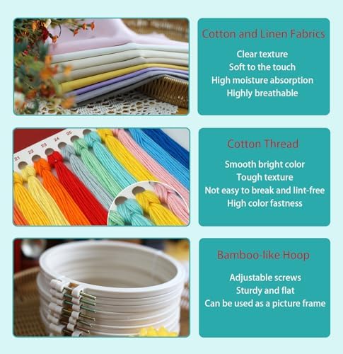 IUHUI Embroidery Kit for Beginners Adults - 26 Floral Letters Easy Patterns, DIY Hand Stitching Embroidery Set with Hoop (Flower and Grass Letter S) - Image 5