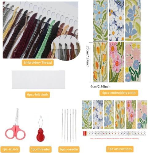 Paintcolor Flowers Counted Cross Stitch Bookmark Kit for Adults Beginners - Image 2