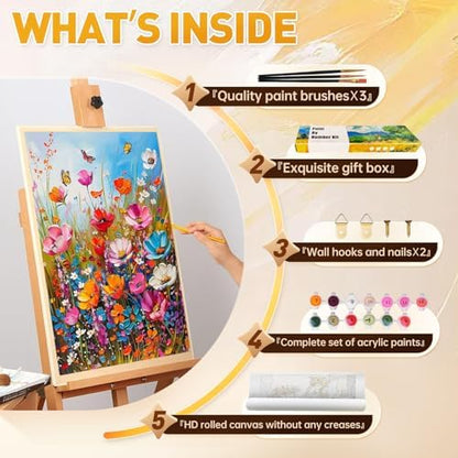 Qaisxoty Paint by Numbers Kit for Adults Beginner - Acrylic Flowers Rolled Canvas Adult Paint by Number with Canvas, Box, Brushes, Acrylic Paints - Floral Paint by Numbers Gift, Home Decor - 12”x16” - Image 7