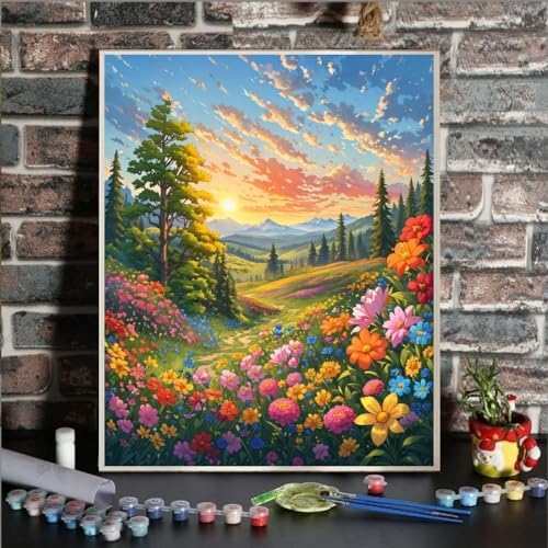 ldazao Landscape Adult Paint By Number Kits, Paint By Numbers Flowers,Flower Paint By Numbers Kit for Adults, DIY Canvas Oil Painting Paint By Number for Gift Home Wall Decor 16x20 Inch - Image 2