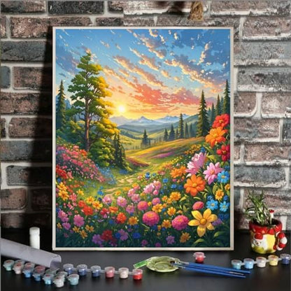 ldazao Landscape Adult Paint By Number Kits, Paint By Numbers Flowers,Flower Paint By Numbers Kit for Adults, DIY Canvas Oil Painting Paint By Number for Gift Home Wall Decor 16x20 Inch - Image 2