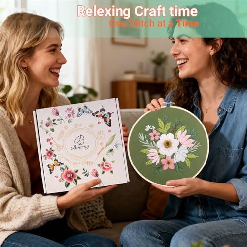 Bonroy 4 Sets Embroidery Set for Beginners, Art Craft, Easy Sewing Embroidery Kit Includes Embroidered Clothes with Patterns, Embroidery Hoops, Instruction Manual, Color Stitch Set (3) - Image 4