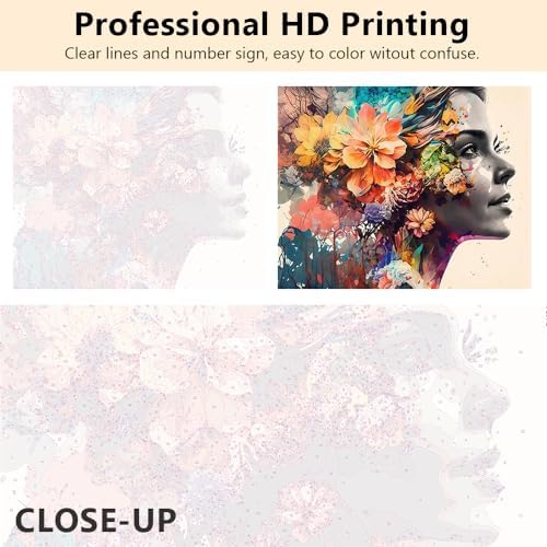 TUMOVO Woman Profile and Flowers Paint by Numbers Craft Kit for Adults - Image 2
