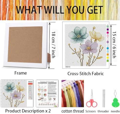 Tiwabb Flowers Stamped Cross Stitch Kits for Adults Beginners with Frame - Image 3