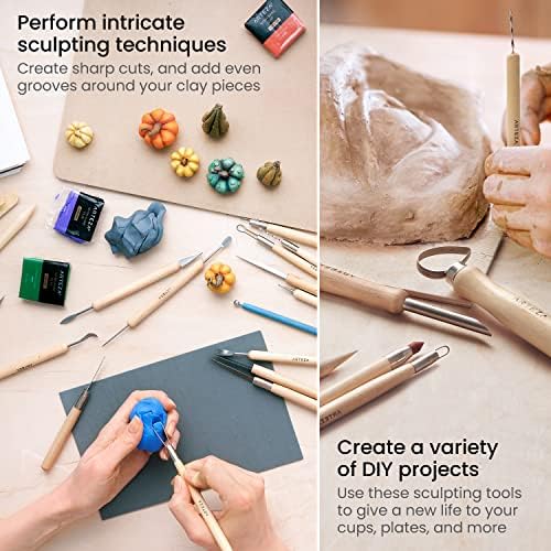 ARTEZA Pottery & Sculpting Tools, 42-Piece Clay Tools Set with Wooden Handles & Steel Tips for Polymer Clay, Ceramics, Carving, Modeling, Shaping & Smoothing - Image 5