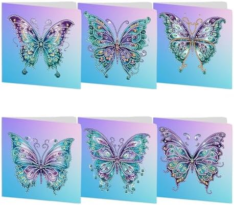 POETRYDRAW 6 Pack 5D DIY Diamond Art Painting Greeting Card Kit, Diamond Art Christmas Butterfly Greeting Card, Crafts Kit Creative with Envelope by POETRYDRAW