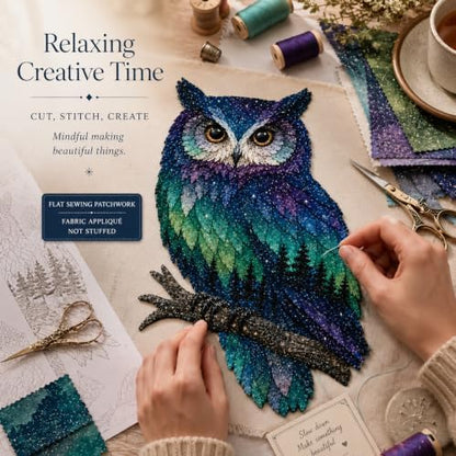 Northern Lights Animal Embroidery Kit DIY Fabric Patchwork Craft Set (OWL) - Image 2