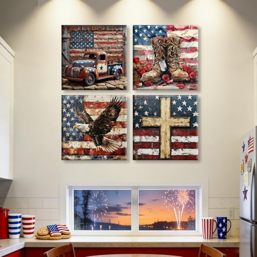 4 Pack Independence Day Paint by Numbers Kit for Adults Beginners Framed - DIY 4 of July Patriotic Adults Paint by Numbers Kits on Canvas, Small Easy Acrylic Oil Painting for Wall Decor (8 x 8 Inch) - Image 2