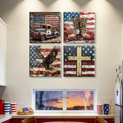 4 Pack Independence Day Paint by Numbers Kit for Adults Beginners Framed - DIY 4 of July Patriotic Adults Paint by Numbers Kits on Canvas, Small Easy Acrylic Oil Painting for Wall Decor (8 x 8 Inch) - Image 2