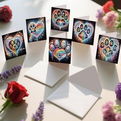 6 Pack Diamond Painting Greeting Cards with Envelopes, DIY 5D Diamond Art Card Kit Colorful Artistic Paw Designs, 30x15cm Handmade Rhinestone Cards Crafts for Pet Lovers and Creative Greetings - Image 6