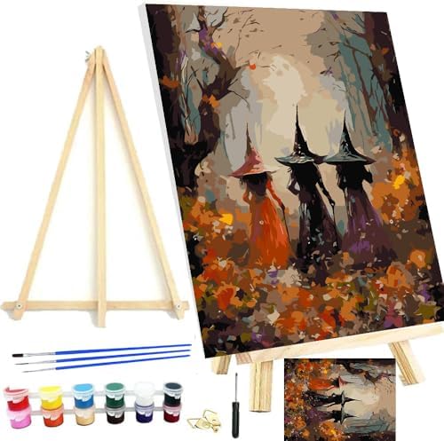 Halloween Framed Paint by Numbers Kits for Adults 12x16in with Wooden Easel by MeothanDiamondPainting