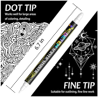 Betem 6 White Dual Tip Acrylic Paint Markers, Fabric Decorating Kits - Image 2