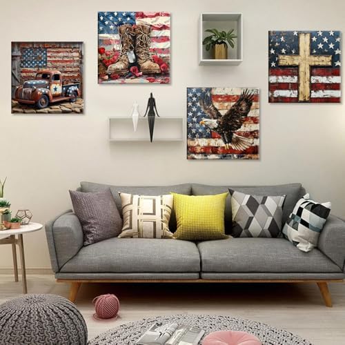 4 Pack Independence Day Paint by Numbers Kit for Adults Beginners Framed - DIY 4 of July Patriotic Adults Paint by Numbers Kits on Canvas, Small Easy Acrylic Oil Painting for Wall Decor (8 x 8 Inch) - Image 4