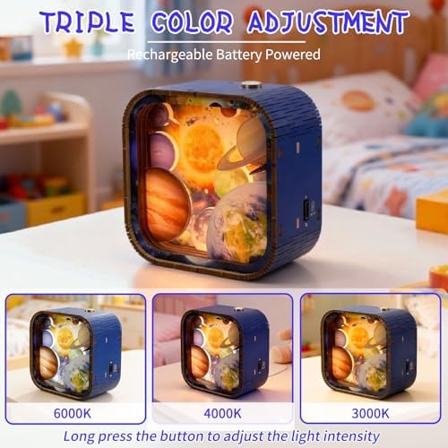 3D Wooden Puzzle Night Light DIY LED Wooden Lamp Kit for Adults Desk Decor Relaxing Art Project Table Ornament and Unique Gift (Solar System) - Image 2