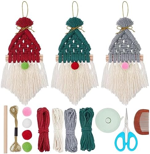 FREEBLOSS 3 Set Macrame Christmas Gnomes Santa Claus Kit by FreeandCreativeCraftsArt