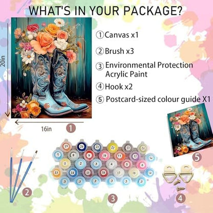 Arttoplus Cowboy Boots Paint by Numbers Kit for Adults Beginner 16x20 inch - Image 2