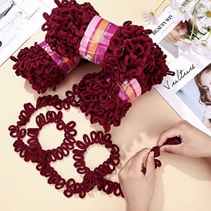 3 Rolls Finger Blanket Yarns Puffy Loop Yarn Soft Crochet Fluffy Finger Knitting Chunky Hand Woven Fluffy for DIY Knitting Crafts(Cherry Red) - Image 3