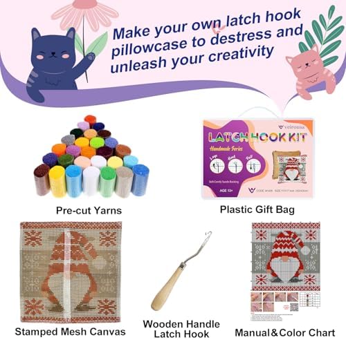 Ladybug Flowers Latch Hook Kits for Adults Kids Beginners Insects Latch Hook Pillow Kit Animals Pre-Printed Latch Hook Rug Kits Cross-stitch Cushion for Home Sofa Decoration 17x17 in. Handmade Gift - Image 2