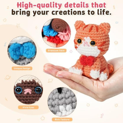Fortuning's JDS Crochet Kit for Beginners, 3 Cat Crochet Animal Kit Starter - Image 4
